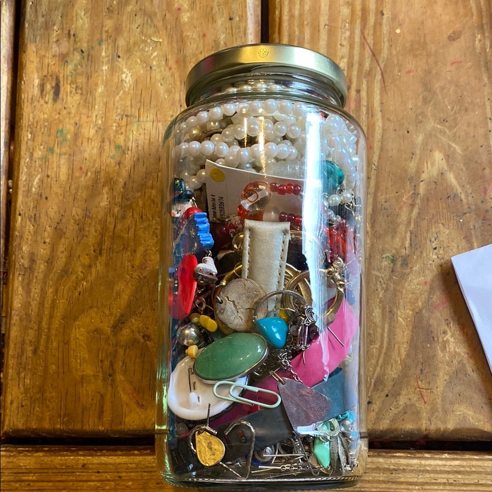 Jar of Mixed Jewelry and Accessories craft salvage wear jar  please read